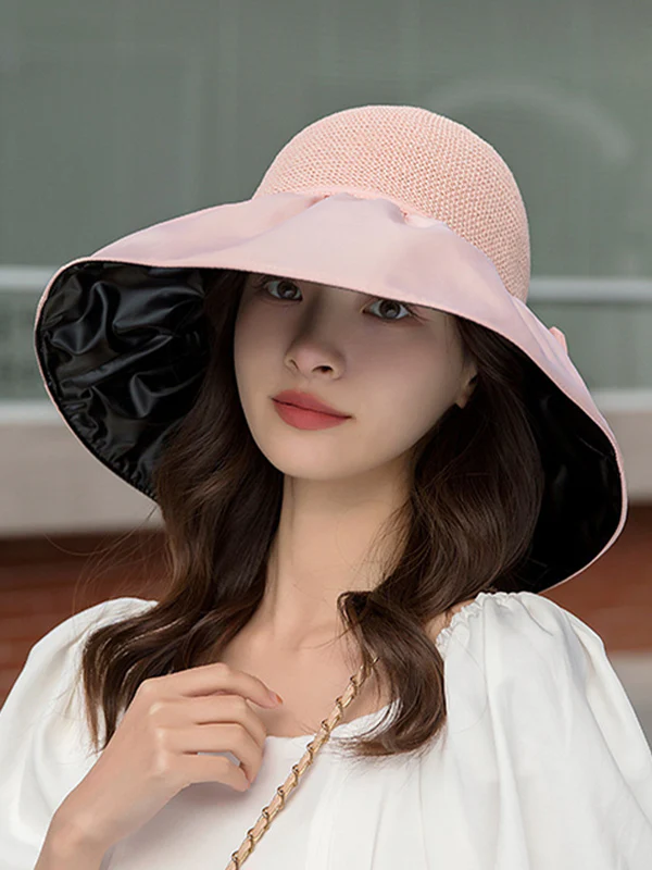 Bow-Embellished Split-Joint Sun protection Fisherman Hat Sun Hat - Image 6