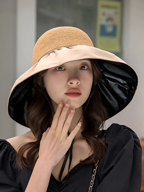 Bow-Embellished Split-Joint Sun protection Fisherman Hat Sun Hat - Image 9