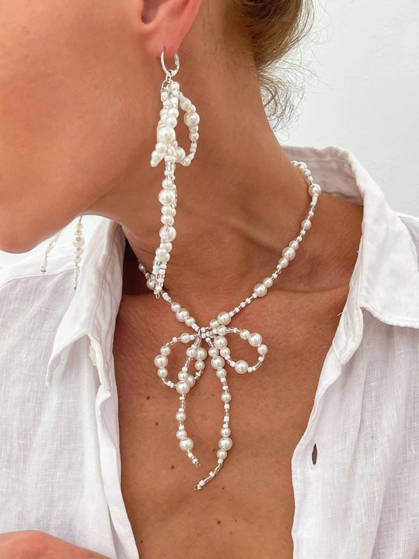 Bowknot Drop Earrings + Necklaces Accessories - Image 2