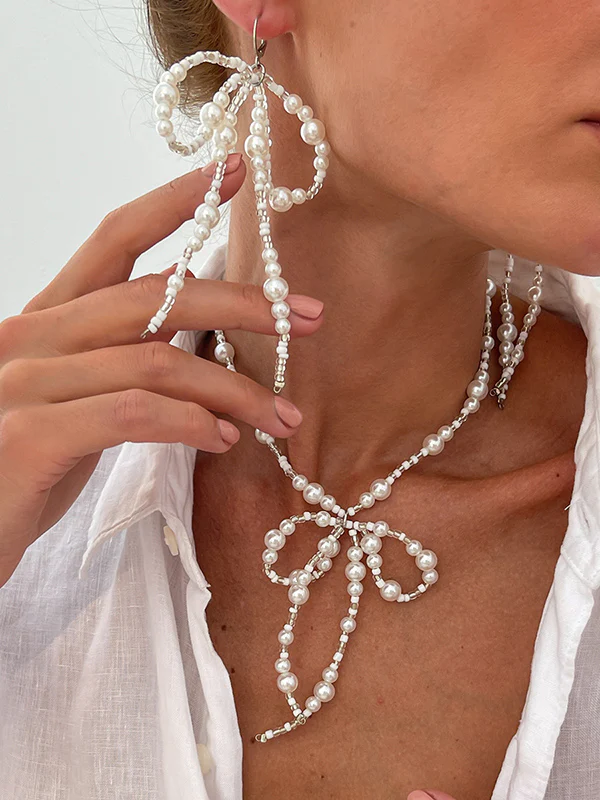 Bowknot Drop Earrings + Necklaces Accessories - Image 3