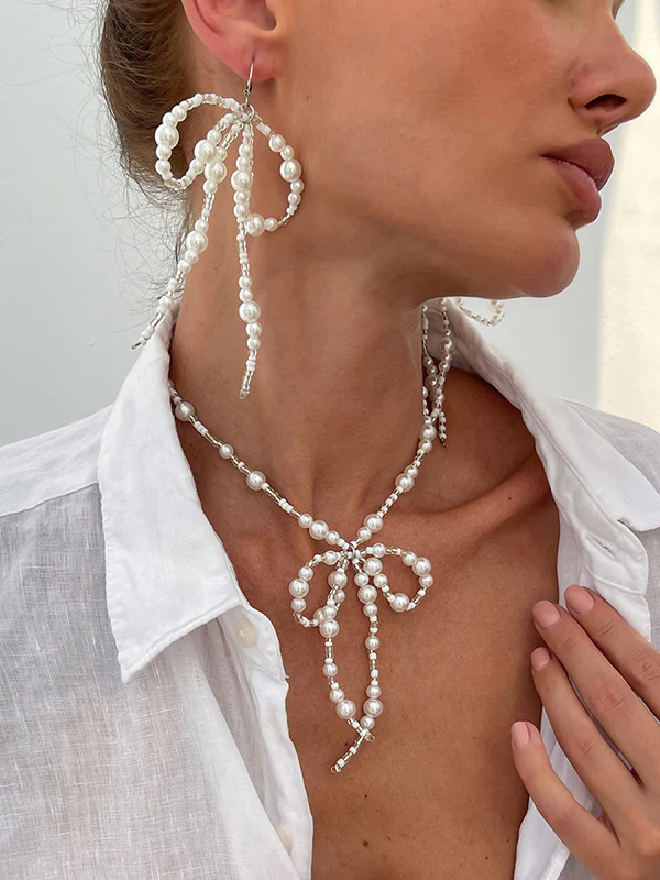 Bowknot Drop Earrings + Necklaces Accessories - Image 4
