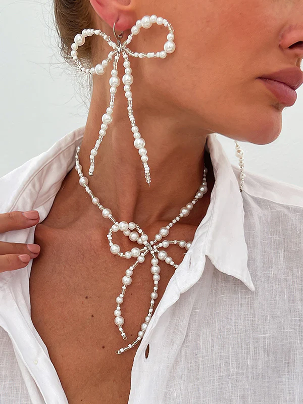 Bowknot Drop Earrings + Necklaces Accessories - Image 5