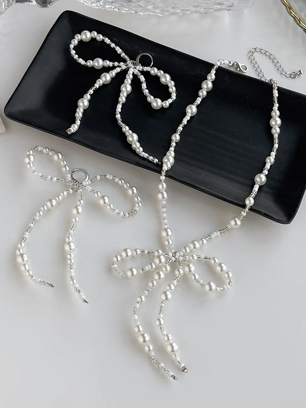 Bowknot Drop Earrings + Necklaces Accessories - Image 8