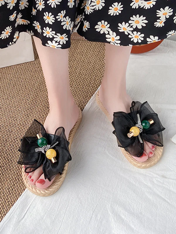 Bowknot Gauze Open Toe Split-Joint Slippers - Image 10