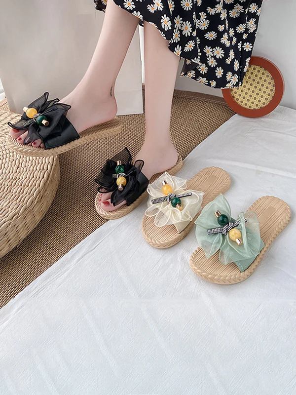 Bowknot Gauze Open Toe Split-Joint Slippers - Image 11