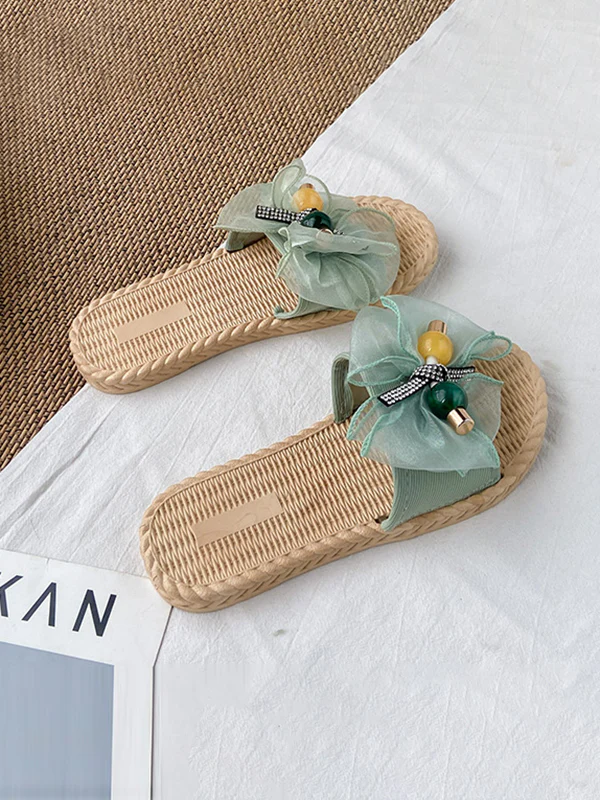 Bowknot Gauze Open Toe Split-Joint Slippers - Image 12