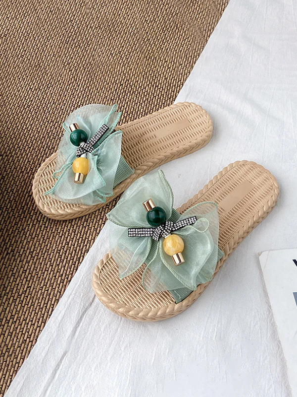 Bowknot Gauze Open Toe Split-Joint Slippers - Image 13