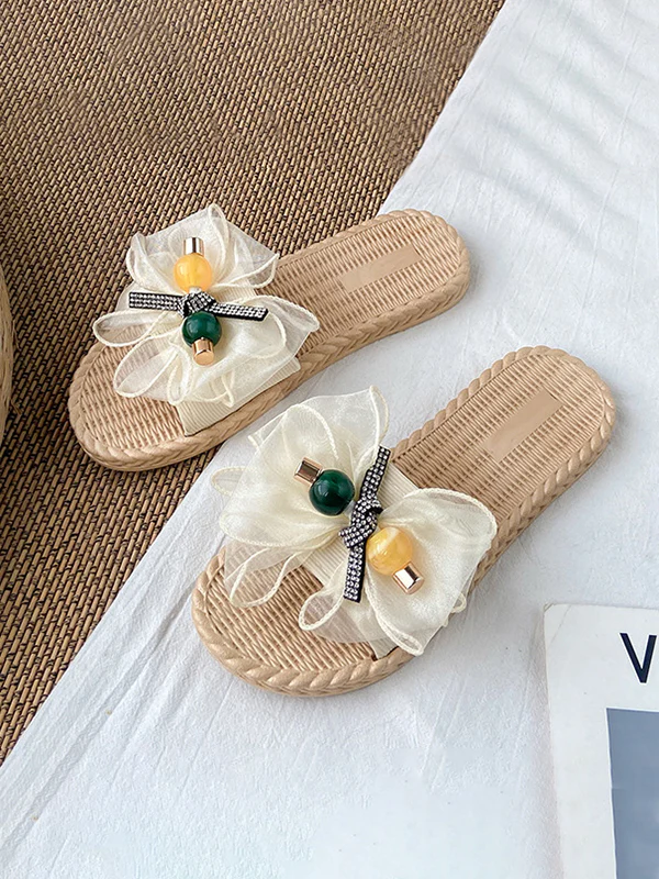 Bowknot Gauze Open Toe Split-Joint Slippers - Image 14