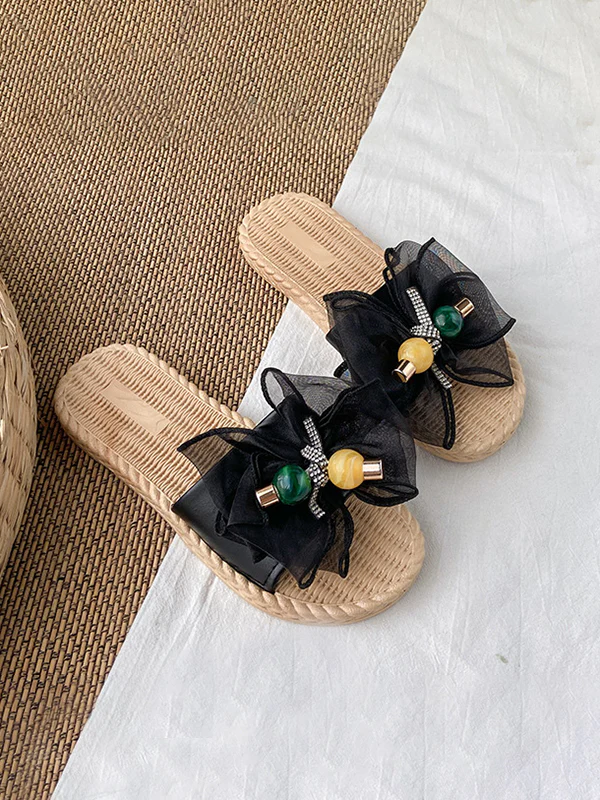 Bowknot Gauze Open Toe Split-Joint Slippers - Image 15