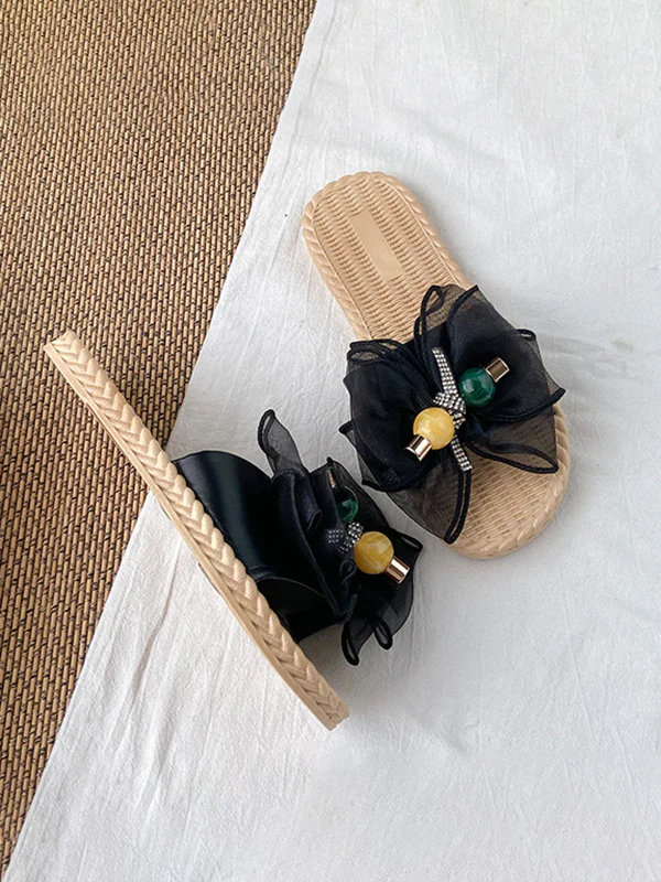 Bowknot Gauze Open Toe Split-Joint Slippers - Image 16