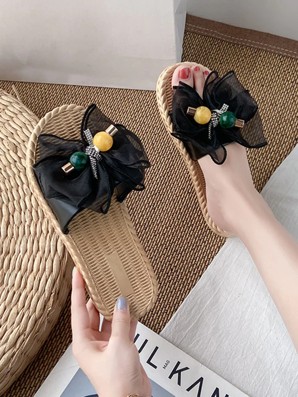 Bowknot Gauze Open Toe Split-Joint Slippers - Image 2