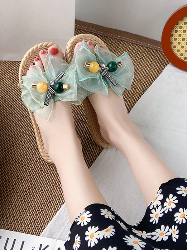 Bowknot Gauze Open Toe Split-Joint Slippers - Image 3
