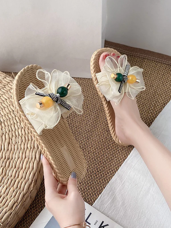 Bowknot Gauze Open Toe Split-Joint Slippers - Image 4