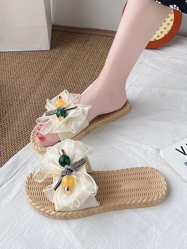 Bowknot Gauze Open Toe Split-Joint Slippers - Image 5