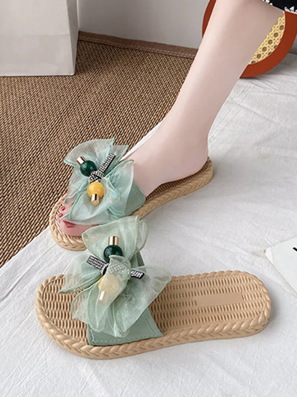 Bowknot Gauze Open Toe Split-Joint Slippers - Image 6