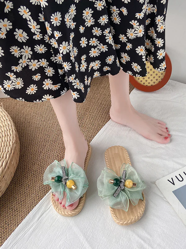 Bowknot Gauze Open Toe Split-Joint Slippers - Image 7