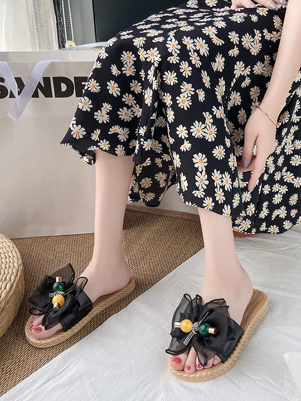 Bowknot Gauze Open Toe Split-Joint Slippers - Image 9