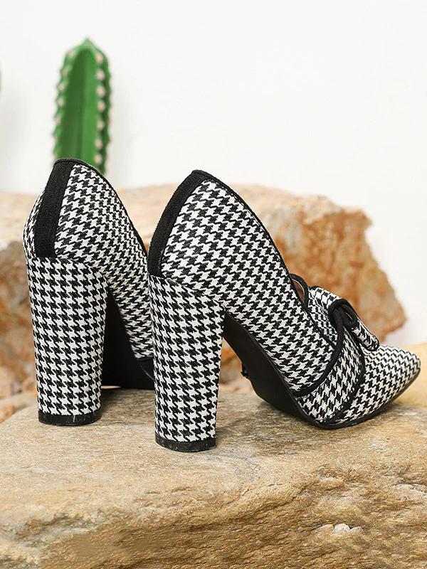 Bowknot Houndstooth Pointed-Toe Split-Joint Pumps - Image 5