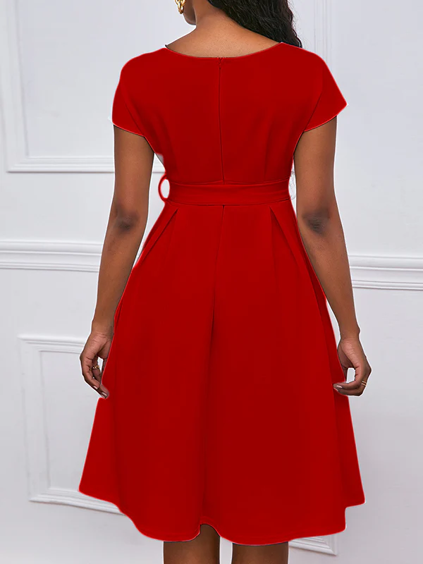 Bowknot Lace-Up Solid Color V-Neck Midi Dresses - Image 10