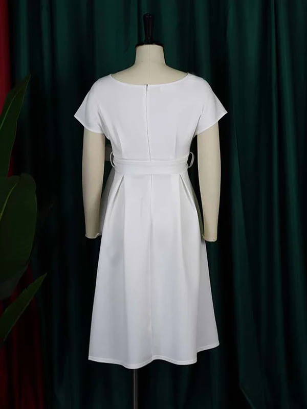 Bowknot Lace-Up Solid Color V-Neck Midi Dresses - Image 13