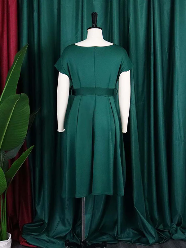 Bowknot Lace-Up Solid Color V-Neck Midi Dresses - Image 16