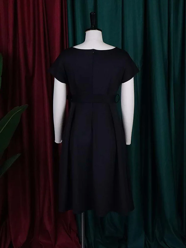 Bowknot Lace-Up Solid Color V-Neck Midi Dresses - Image 22