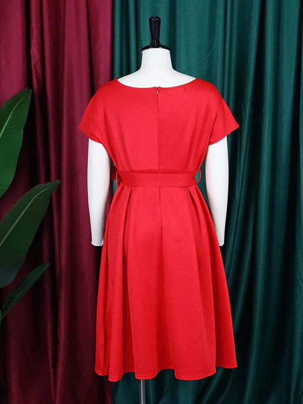 Bowknot Lace-Up Solid Color V-Neck Midi Dresses - Image 25