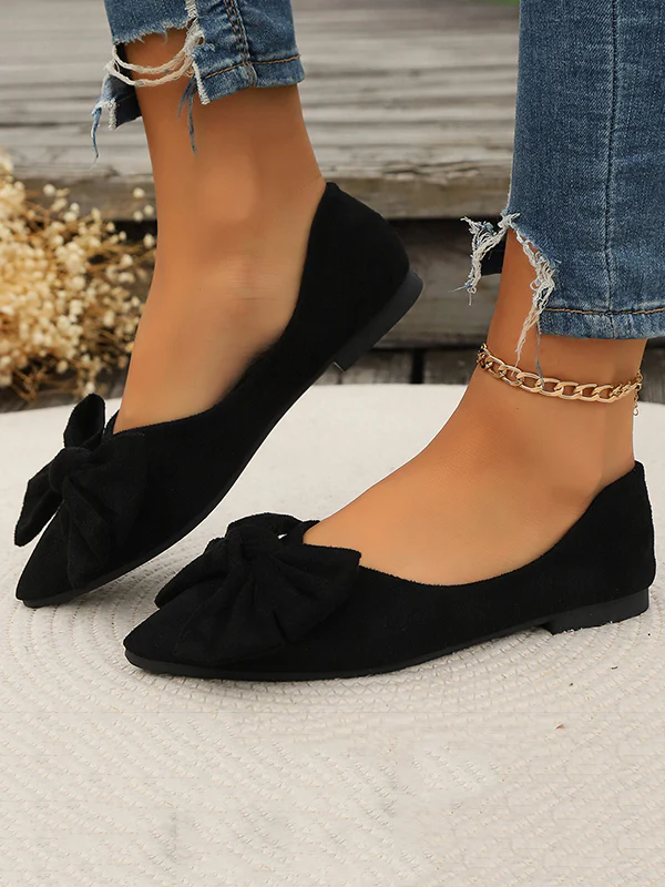 Bowknot Pleated Pointed-Toe Shallow Cut Split-Joint Flat Shoes - Image 10