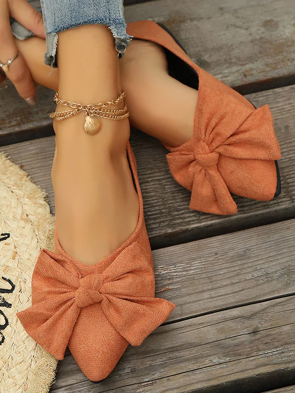 Bowknot Pleated Pointed-Toe Shallow Cut Split-Joint Flat Shoes - Image 11