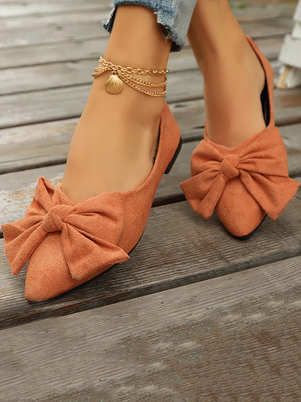 Bowknot Pleated Pointed-Toe Shallow Cut Split-Joint Flat Shoes - Image 12