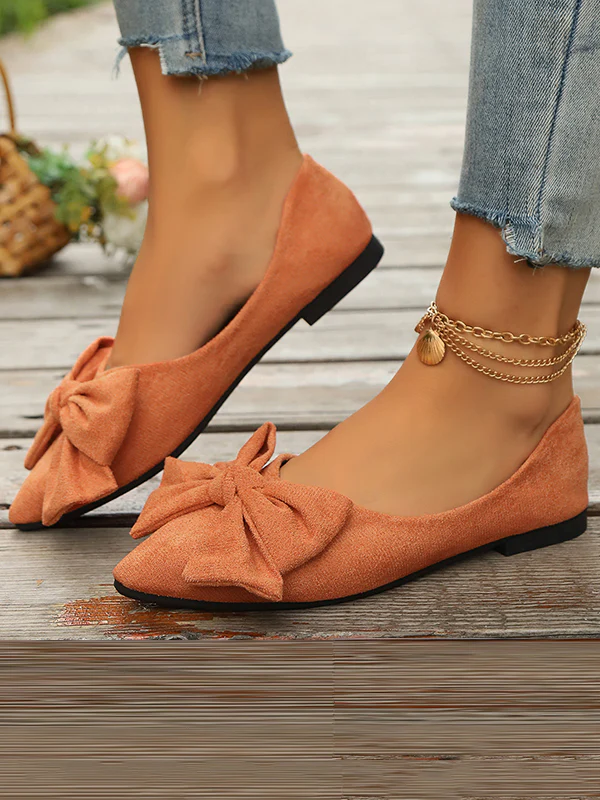 Bowknot Pleated Pointed-Toe Shallow Cut Split-Joint Flat Shoes - Image 13