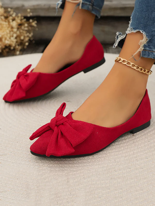 Bowknot Pleated Pointed-Toe Shallow Cut Split-Joint Flat Shoes - Image 14