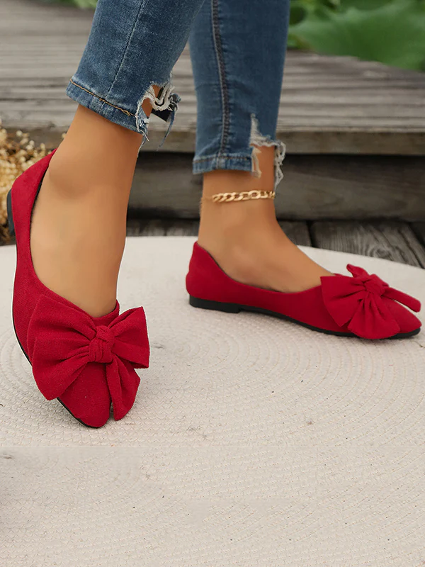 Bowknot Pleated Pointed-Toe Shallow Cut Split-Joint Flat Shoes - Image 15