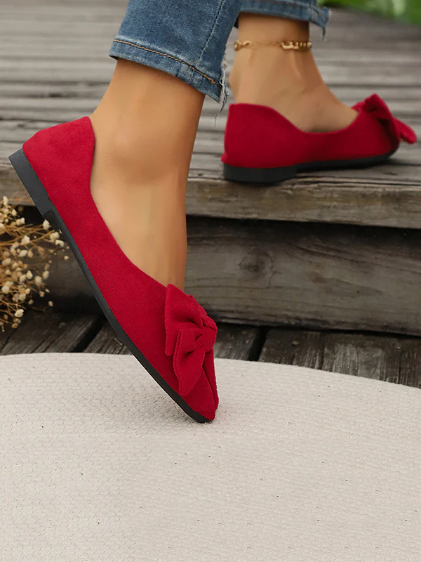 Bowknot Pleated Pointed-Toe Shallow Cut Split-Joint Flat Shoes - Image 16