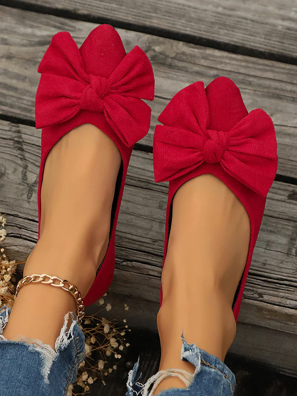 Bowknot Pleated Pointed-Toe Shallow Cut Split-Joint Flat Shoes - Image 17
