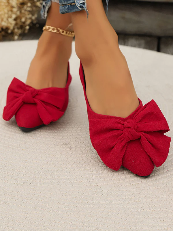 Bowknot Pleated Pointed-Toe Shallow Cut Split-Joint Flat Shoes - Image 18