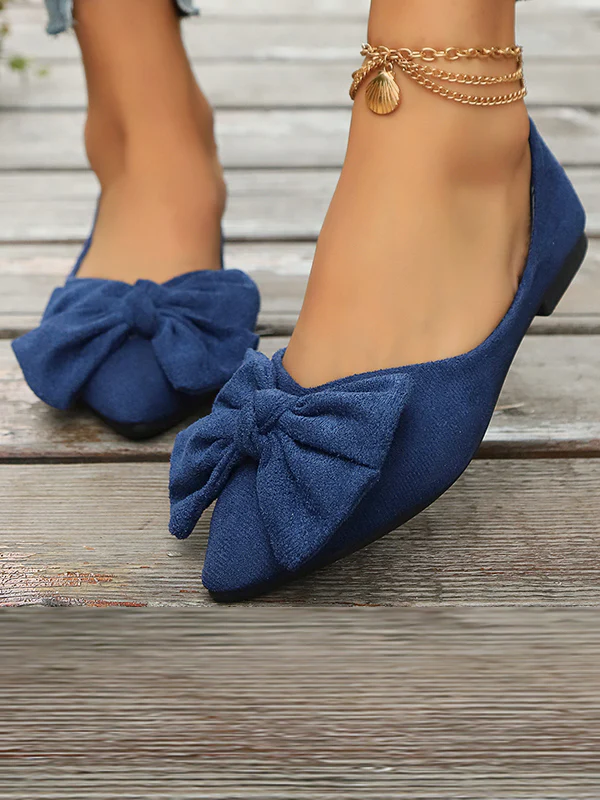 Bowknot Pleated Pointed-Toe Shallow Cut Split-Joint Flat Shoes - Image 2