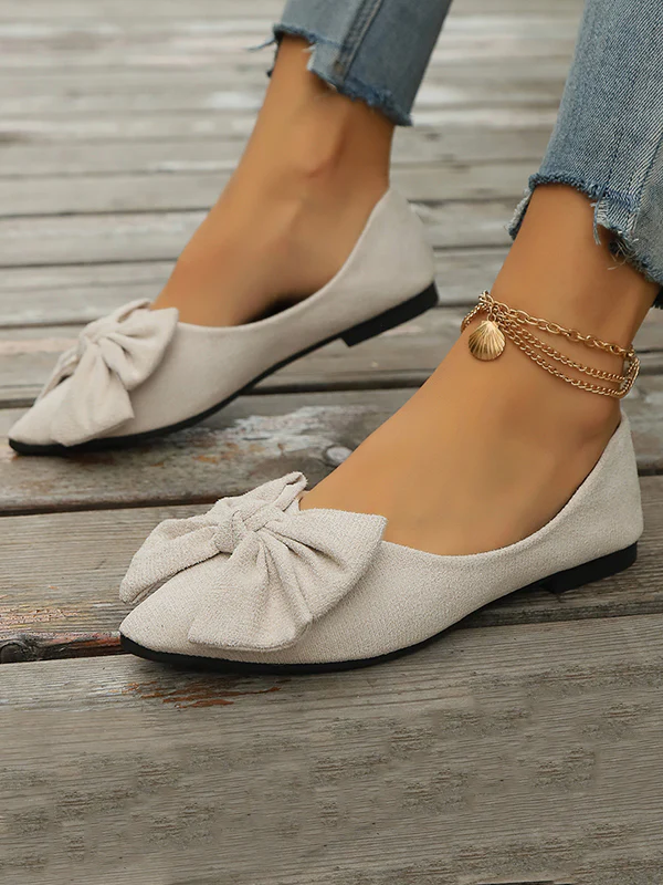 Bowknot Pleated Pointed-Toe Shallow Cut Split-Joint Flat Shoes - Image 5