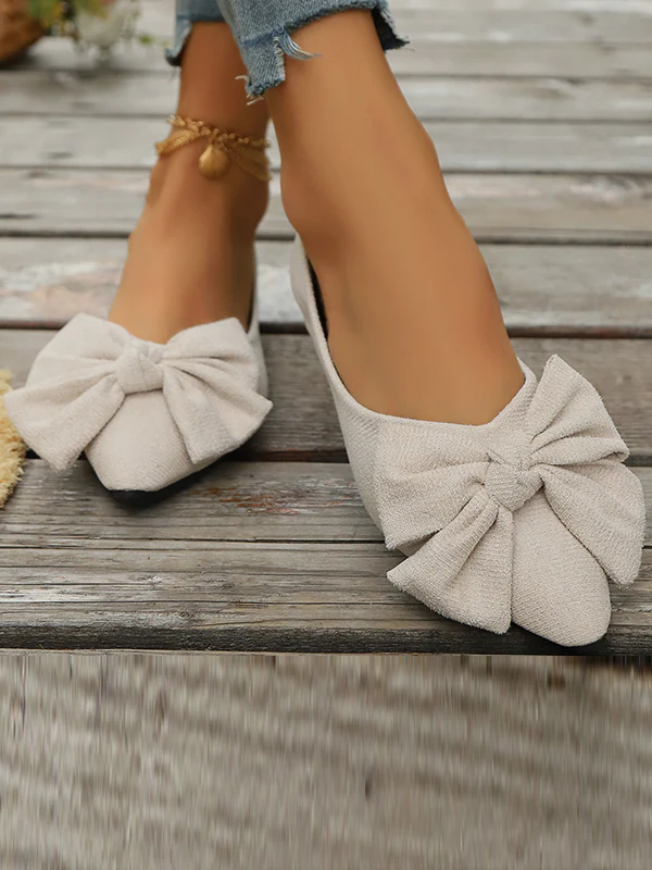 Bowknot Pleated Pointed-Toe Shallow Cut Split-Joint Flat Shoes - Image 7