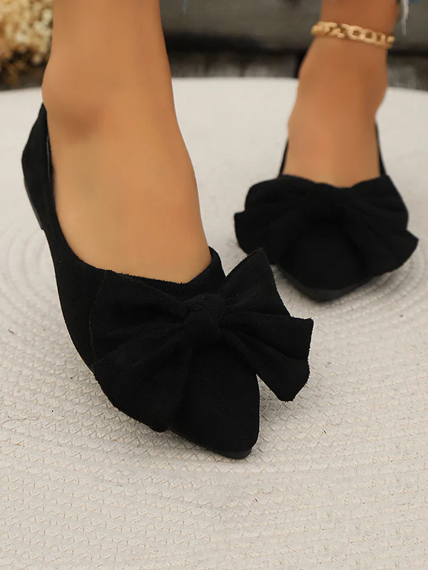 Bowknot Pleated Pointed-Toe Shallow Cut Split-Joint Flat Shoes - Image 8