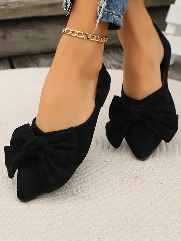 Bowknot Pleated Pointed-Toe Shallow Cut Split-Joint Flat Shoes - Image 9