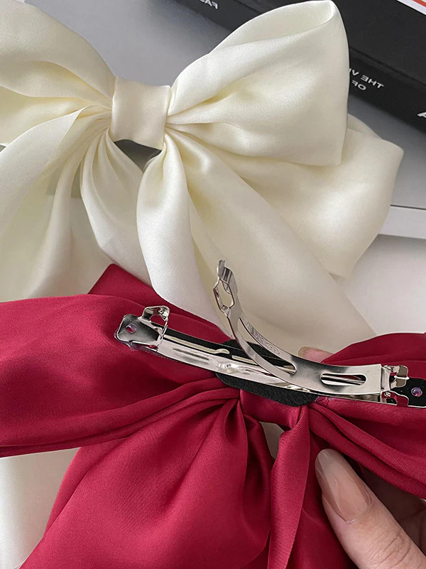 Bowknot Pleated Solid Color French Barrette Hair Accessories - Image 3