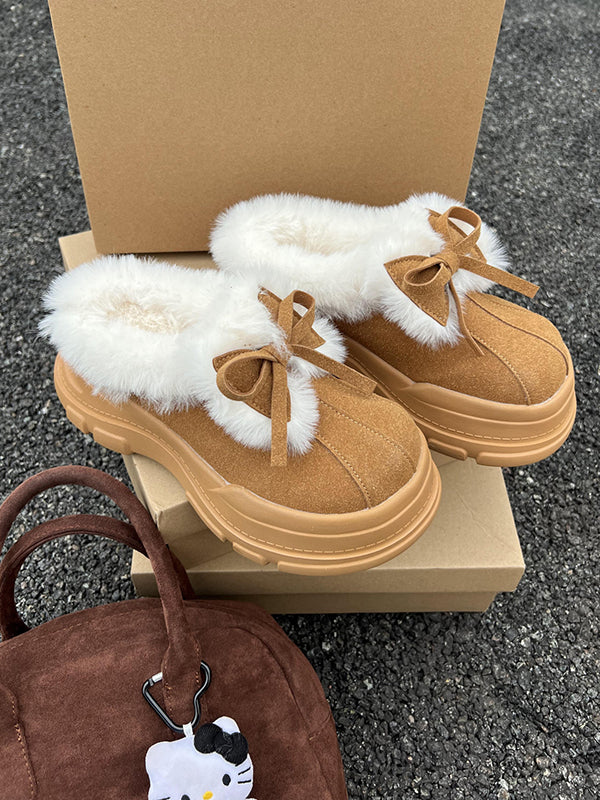 Bowknot Round-Toe Split-Joint Platform Shoes Slippers&Mules - Image 10