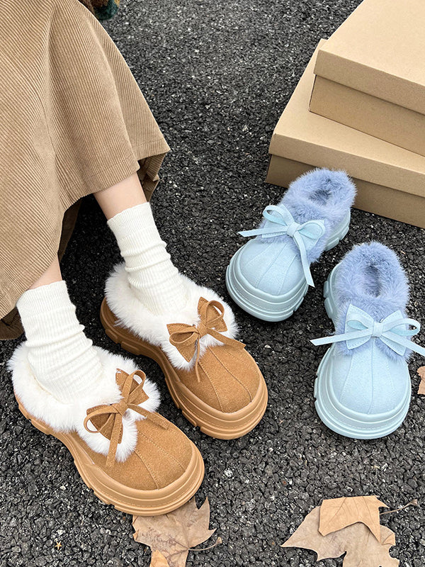 Bowknot Round-Toe Split-Joint Platform Shoes Slippers&Mules - Image 12