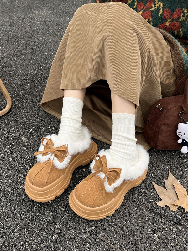 Bowknot Round-Toe Split-Joint Platform Shoes Slippers&Mules - Image 4