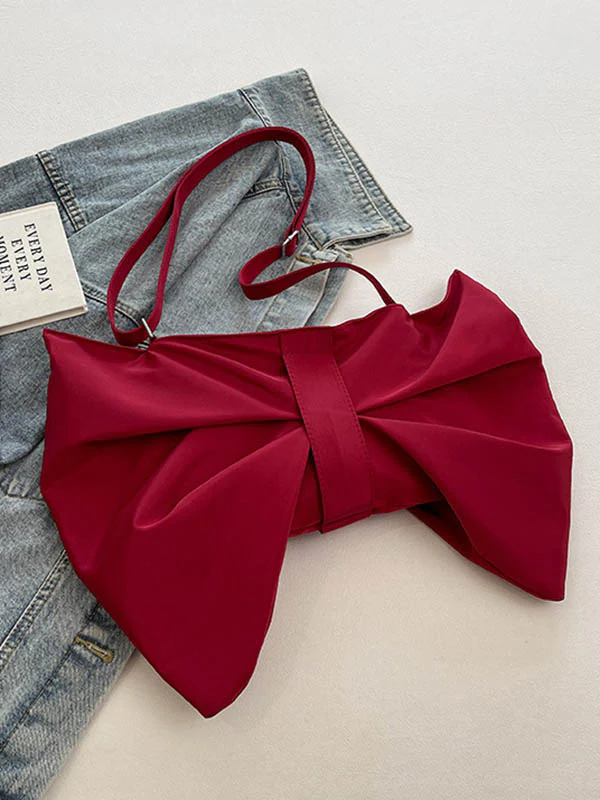 Bowknot Solid Color Zipper Shoulder Bags - Image 14