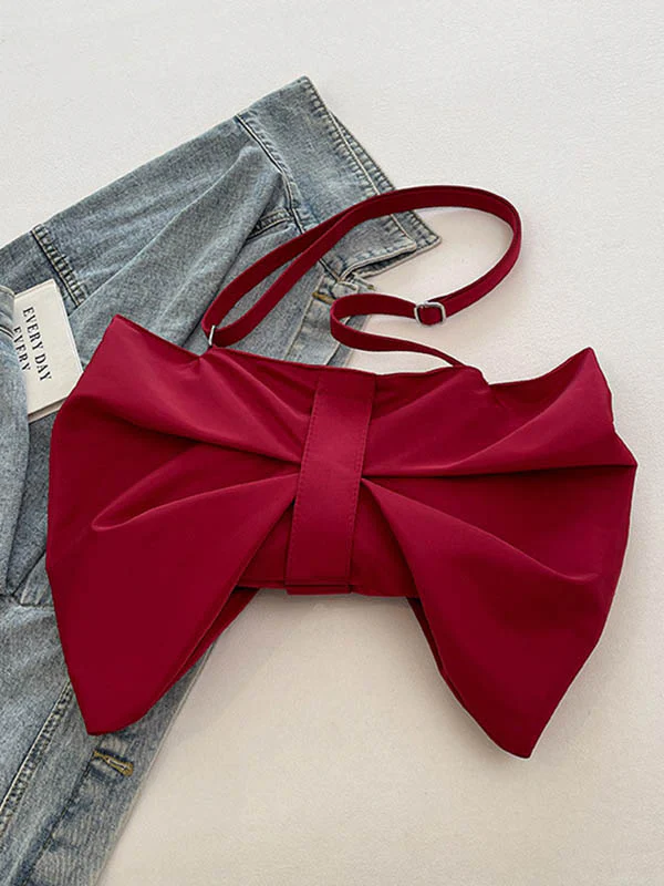 Bowknot Solid Color Zipper Shoulder Bags - Image 15