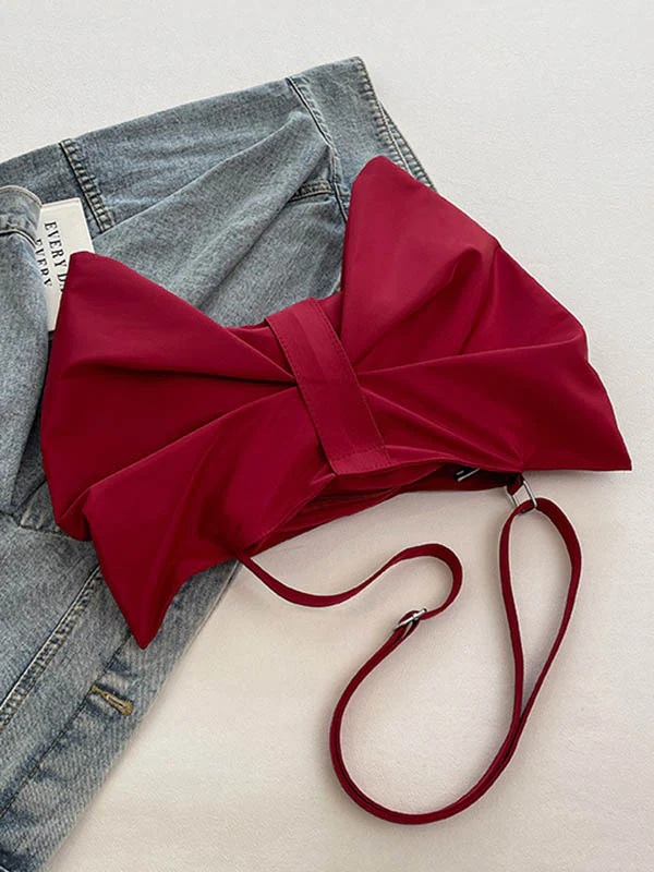 Bowknot Solid Color Zipper Shoulder Bags - Image 16