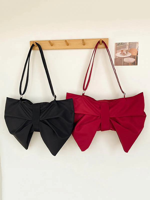 Bowknot Solid Color Zipper Shoulder Bags - Image 17