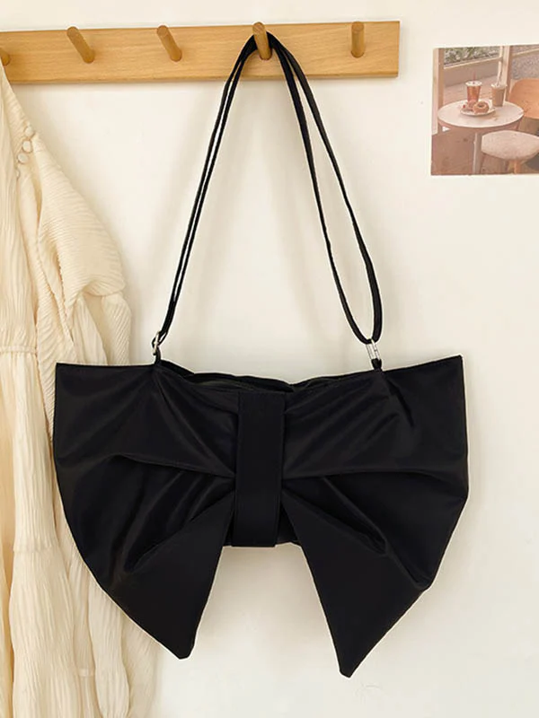 Bowknot Solid Color Zipper Shoulder Bags - Image 18